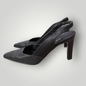 St. John black slingback heels sequin pointed toe sz 8